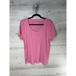 Talbots Shirt Womens XL Pink Ribbed Scoop Neck Short Sleeve Stretch Cotton‎ Tee